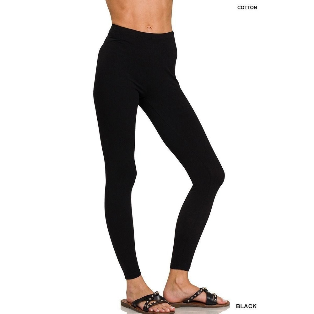 Zenana Womens XL Premium Cotton Full Length Leggings‎ Black OP-1851M8